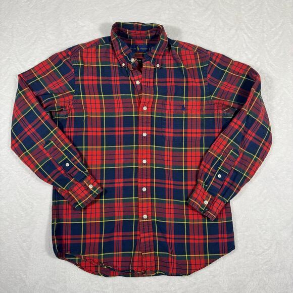 Ralph Lauren Men's Small Plaid Red Long Sleeve Button Down Shirt Chest Pocket - Picture 2 of 7